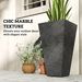 28" Tall Planters, Set Of 3 Plastic Flower Pots With Marble Finish And Drainage Holes, Stackable Taper Planters, Black_maomaolike.com