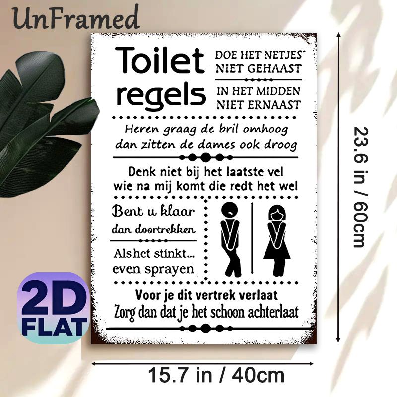 Toilet Rules Painting Poster, Vintage Distressed Black-and-white Humorous Toilet Rules With Gender Icons Poster, Lighthearted Toilet Etiquette_maomaolike.com