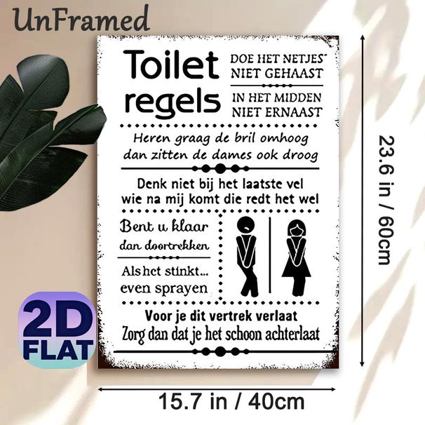 Toilet Rules Painting Poster, Vintage Distressed Black-and-white Humorous Toilet Rules With Gender Icons Poster, Lighthearted Toilet Etiquette_maomaolike.com