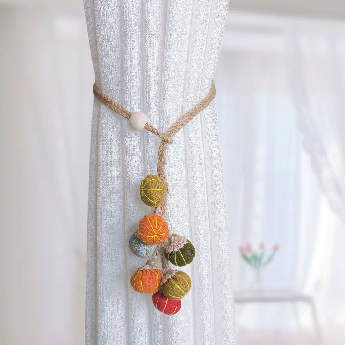 Modern New Simple Curtain Tiebacks With Adjustable Holes, Handmade Sheer Curtains, Gathered Hanging Balls, Decorative_maomaolike.com