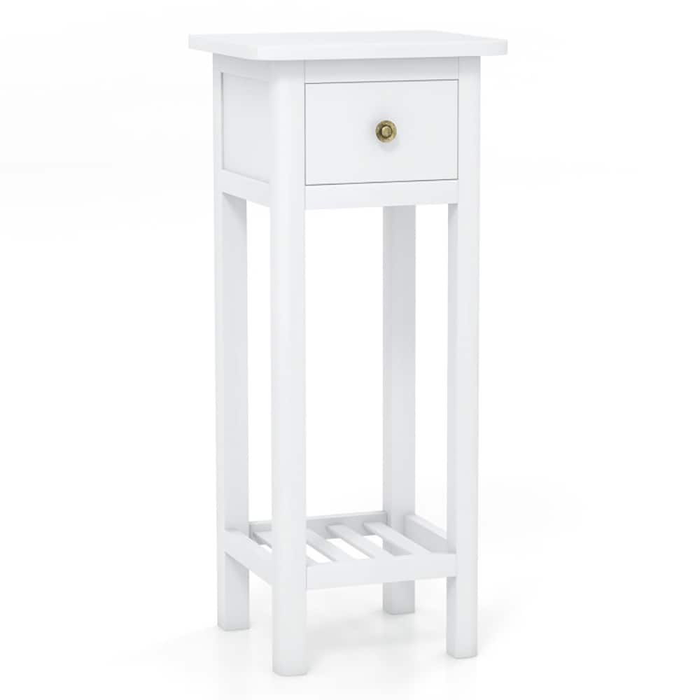 2 Tier Slim Nightstand Bedside Table With Drawer Shelf_maomaolike.com