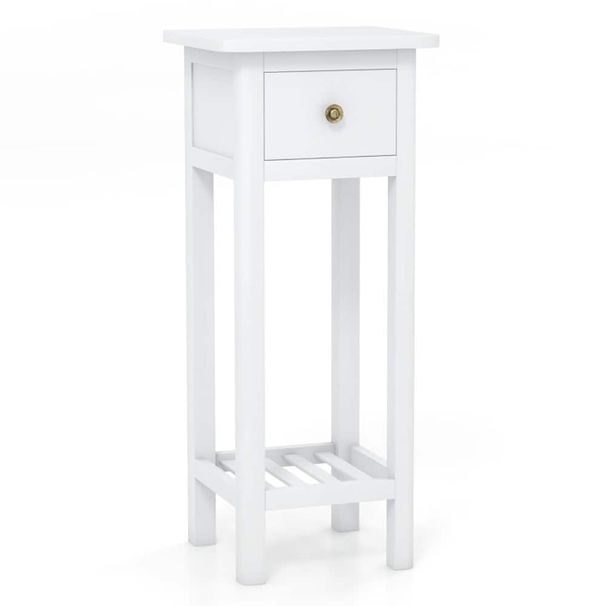 2 Tier Slim Nightstand Bedside Table With Drawer Shelf_maomaolike.com