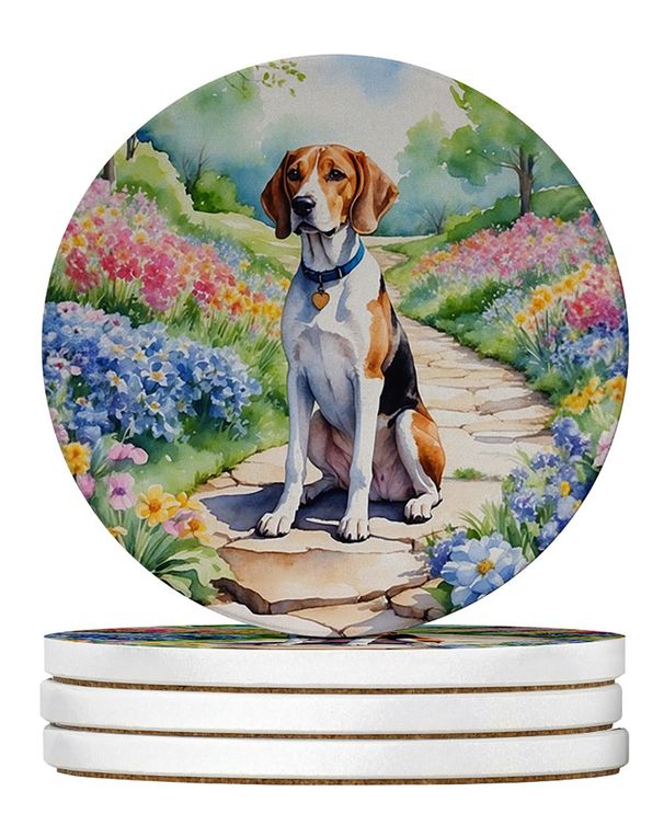 English Foxhound Spring Path Large Sandstone Coasters Pack Of 4 Absorbent Round Coasters Decor Gifts For Men Or Women, 4 In, Multicolor_maomaolike.com