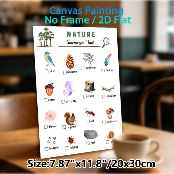 Nature Scavenger Hunt Painting Poster, Watercolor Forest & Wildlife Elements Poster, Practical Checklist For Outdoor Exploration, Ideal For Hiking_maomaolike.com