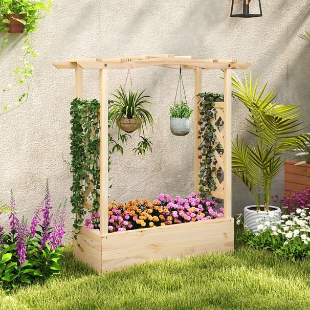 Wooden Raised Garden Bed Planter Box With Trellis And Hanging Roof_maomaolike.com