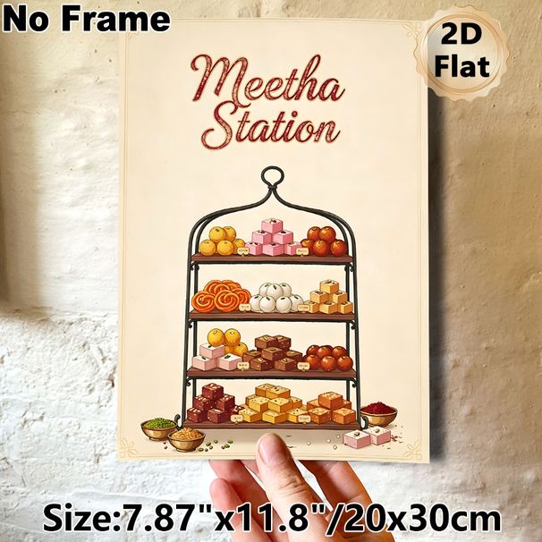 Indian Sweets Meetha Station Painting Poster, Vintage Illustrated Assorted Traditional Indian Confections Poster, Warm Nostalgic Decor Ideal For_maomaolike.com