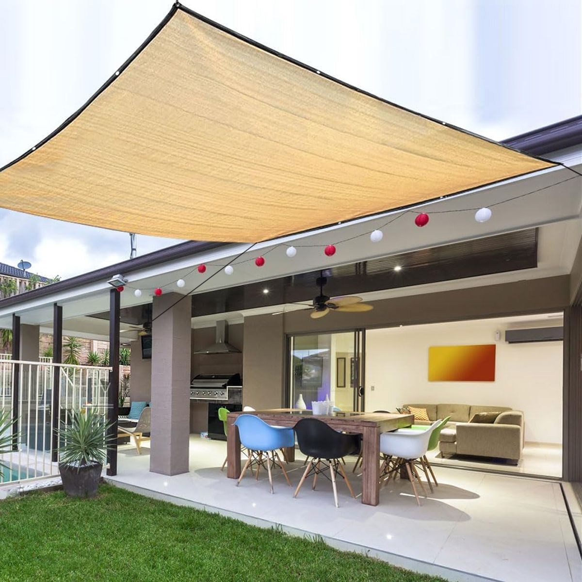 Beige Rectangle Square Sun Shade 90% UV Blocking Breathable Vinyl Mesh Fabric For Outdoor Greenhouse Covers Plants Heavy Duty Commercial And Residential_maomaolike.com