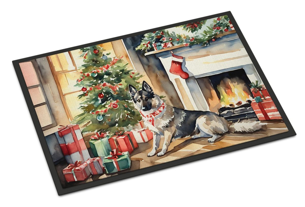 Norwegian Elkhound Cozy Christmas Doormat Front Door Mat Indoor Outdoor Rugs For Entryway, Non Slip Washable Low Pile, 24H X 36W_maomaolike.com