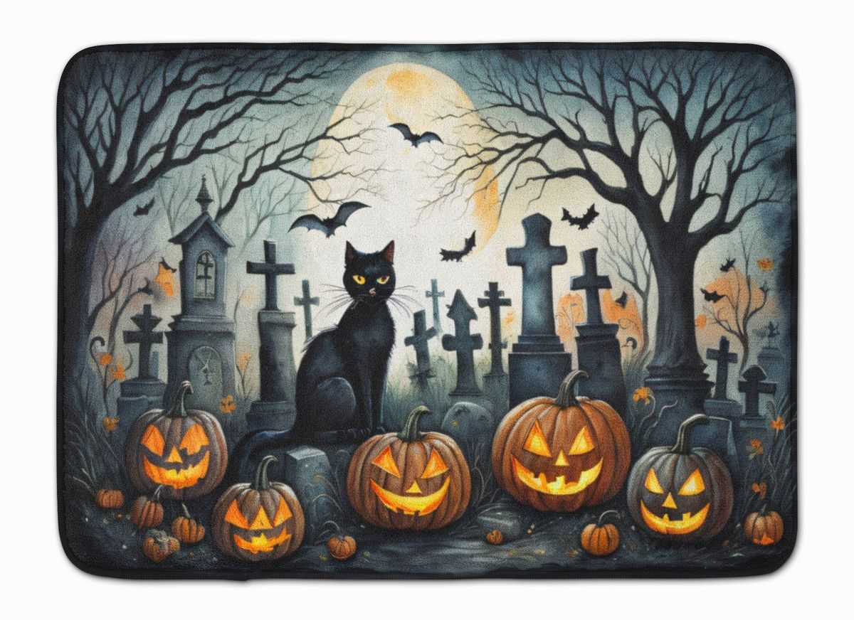 Black Cat Spooky Halloween Memory Foam Kitchen Mat Machine Washable Anti-Fatigue Mat Cushion Comfort Bath Mat Or Kitchen Rug_maomaolike.com