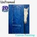 White Horse Peeking From Door Painting Poster, Textured Impasto Style Blue Door & White Horse Poster, Unique Artistic Wall Decor Suitable For Living_maomaolike.com