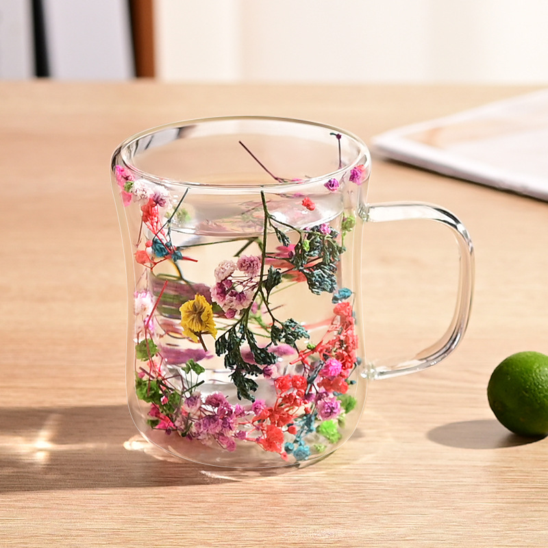 Creative Dried Flower Double Layered Cup For Office, High Aesthetics, Creative Waist, Coffee Cup, Home Milk Cup_maomaolike.com