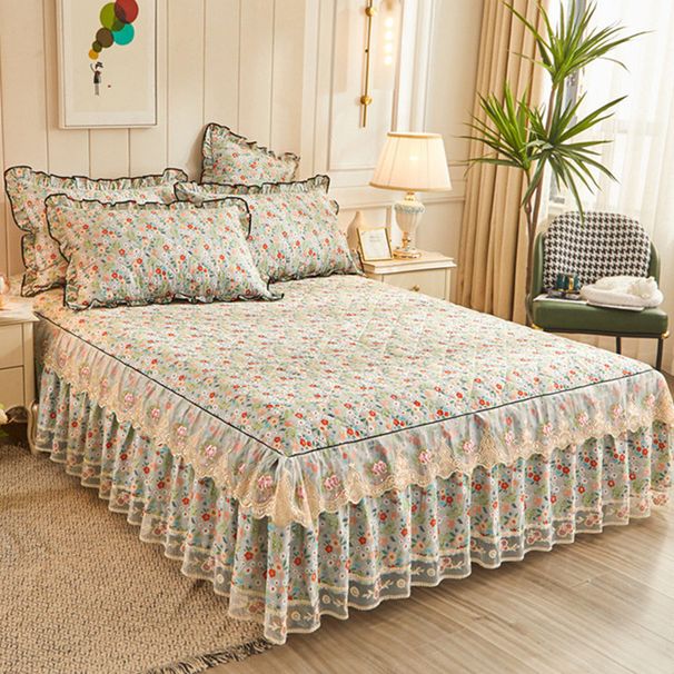 Pure Single Skirt Full Cotton Three-Piece Lace Sheet Non-Slip Bed Cover Four-Piece Set Simple Princess Style_maomaolike.com