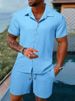 Men's Striped Lapel Shirt Shorts Trendy Casual Sports Suit_maomaolike.com