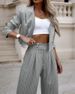 Women's Clothing temperament casual striped short lapel suit straight pants suit_maomaolike.com