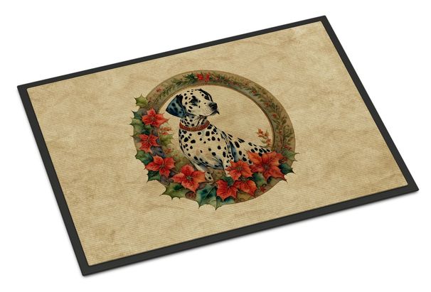 Dalmatian Christmas Flowers Doormat Front Door Mat Indoor Outdoor Rugs For Entryway, Non Slip Washable Low Pile, 24H X 36W_maomaolike.com