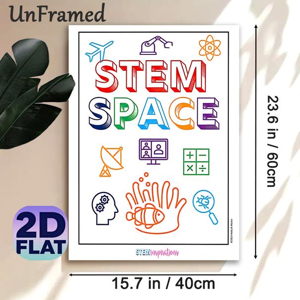 STEM Space Themed Painting Poster, Vibrant Line-art STEM Icon Collage Poster, Educational Design To Foster Tech-learning Atmosphere, Suitable For Labs_maomaolike.com