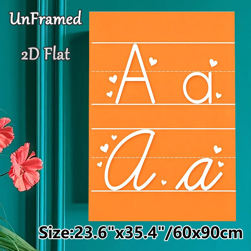 Alphabet Letter A Painting Poster, Vibrant Orange Background With White Letter & Heart Accents Poster, Clear Letter Writing Guide Suitable For Study_maomaolike.com