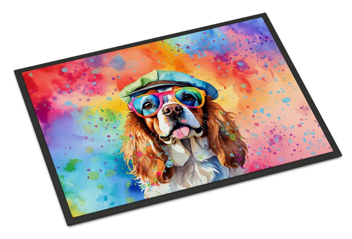 Cavalier Spaniel Hippie Dawg Doormat Front Door Mat Indoor Outdoor Rugs For Entryway, Non Slip Washable Low Pile, 24H X 36W_maomaolike.com