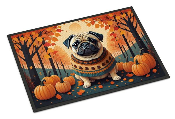 Fawn Pug Fall Doormat Front Door Mat Indoor Outdoor Rugs For Entryway, Non Slip Washable Low Pile, 24H X 36W_maomaolike.com