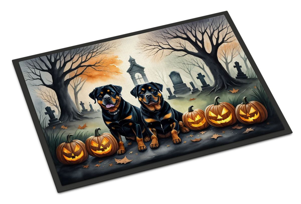 Rottweiler Spooky Halloween Doormat Front Door Mat Indoor Outdoor Rugs For Entryway, Non Slip Washable Low Pile, 24H X 36W_maomaolike.com