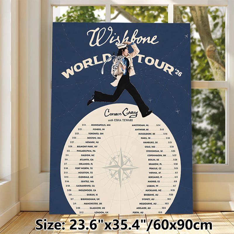 Conan Gray Wishbone World Tour Painting Poster, Vintage-style Concert Tour Schedule Poster, Collectible Music-themed Decor Ideal For Bedroom, Music_maomaolike.com