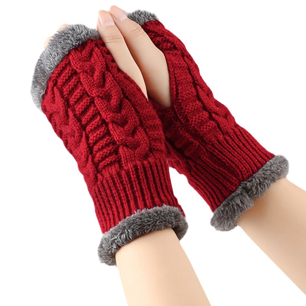 Unisex Thickened wool gloves Short fingertip wrist guard Fluffy short gloves Knitted acrylic sleeves and fleece gloves_maomaolike.com