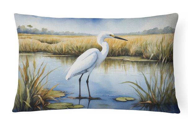 Birds, Birds, Birds Throw Pillow Throw Pillow For Indoor Couch Bed Outdoor Patio Washable, Snowy Egret 7533,12Hx16W_maomaolike.com