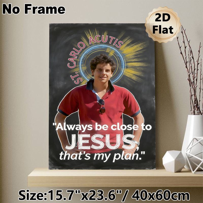 St. Carlo Acutis Religious Painting Poster, Chalkboard-style Portrait Poster, Inspirational Religious Quote Decor Ideal For Home, Prayer Room, Church_maomaolike.com