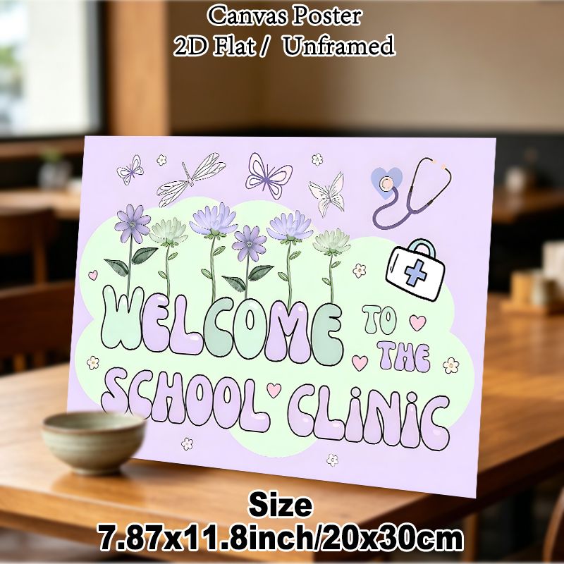 School Clinic Welcome Painting Poster, Soft Pastel Floral & Medical Element Poster, Warm Welcoming Decor Ideal For School Clinic_maomaolike.com