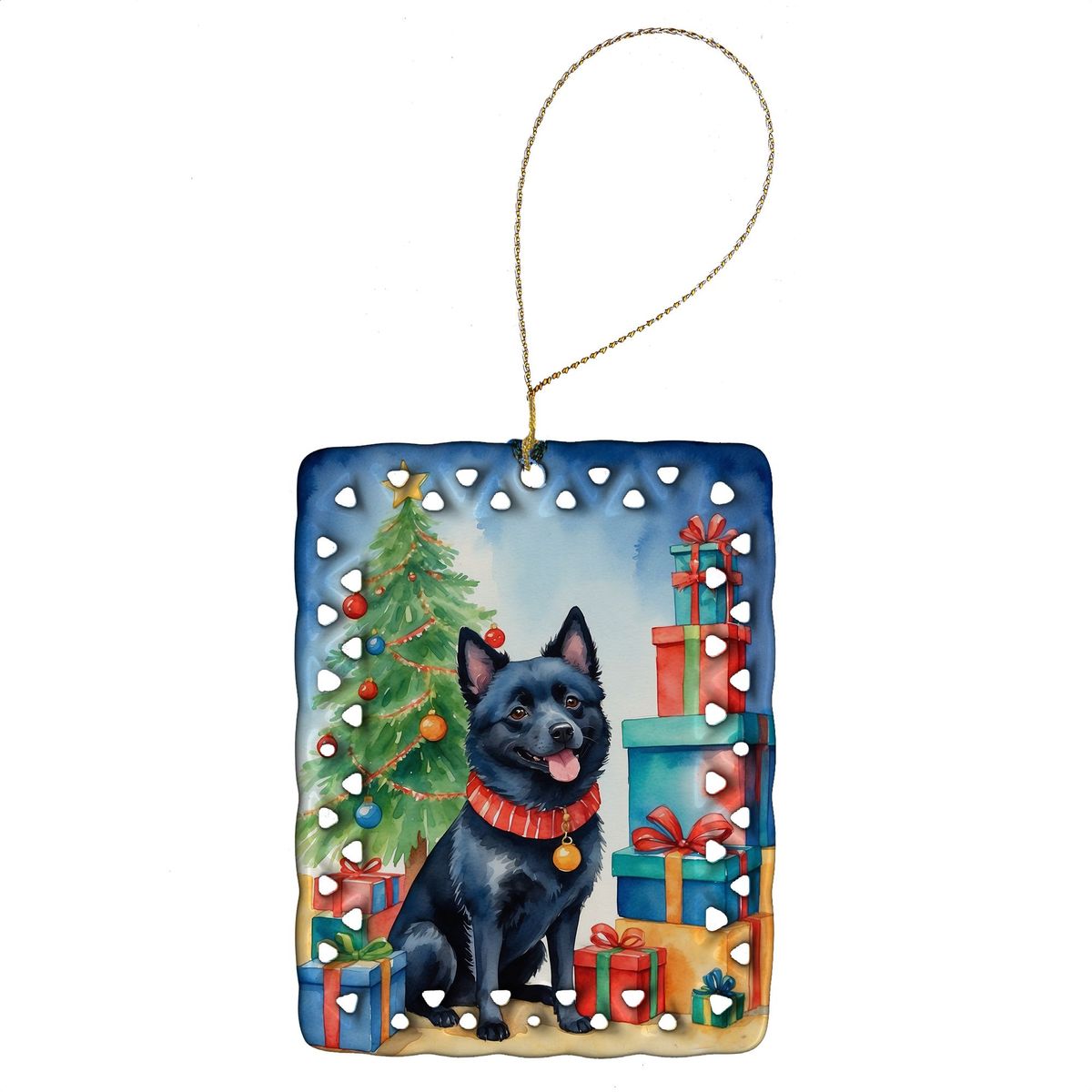 Schipperke Christmas Reindeer Porcelain Ornament Christmas Tree Hanging Decorations For Home Christmas Holiday, Rectangle, Gift, Multicolor_maomaolike.com
