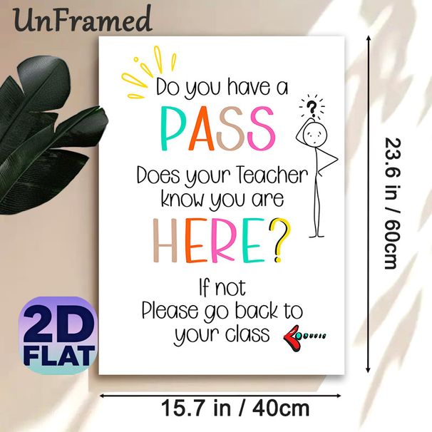 Classroom Pass Reminder Painting Poster, Colorful Hand-drawn Poster, Humorous Reminder Text With Confused Stick Figure, Practical Decor To Maintain_maomaolike.com