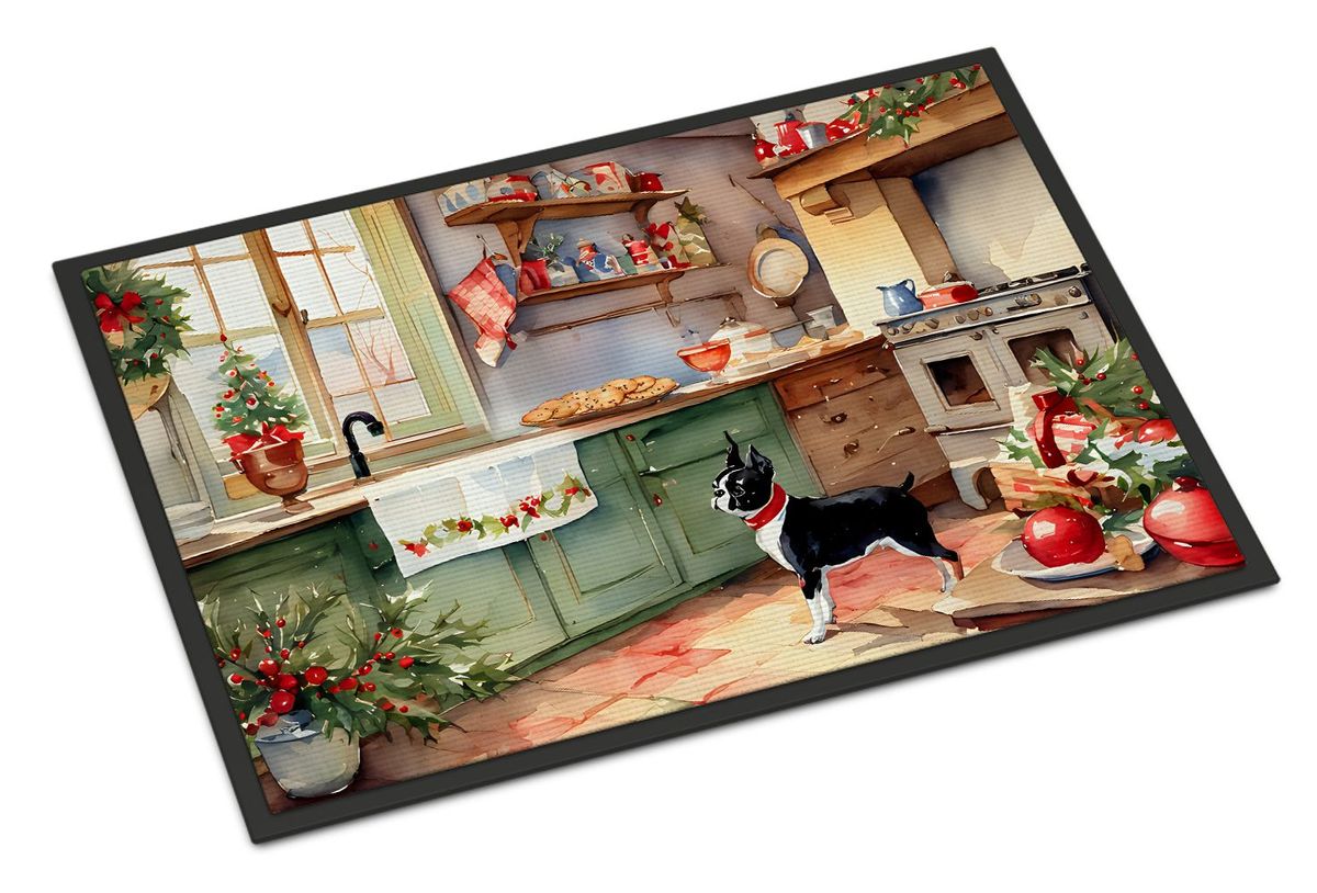 Boston Terrier Christmas Cookies Doormat Front Door Mat Indoor Outdoor Rugs For Entryway, Non Slip Washable Low Pile, 24H X 36W_maomaolike.com