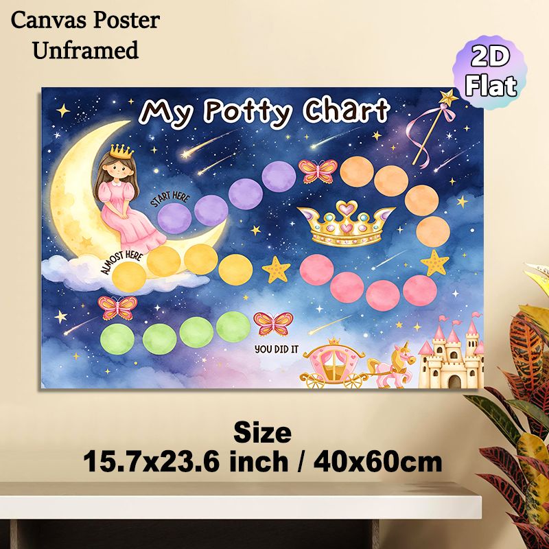 Princess Potty Chart Painting Poster, Dreamy Watercolor Starry Night Scene Poster, Practical Tool For Tracking Potty Training Progress, Ideal For_maomaolike.com
