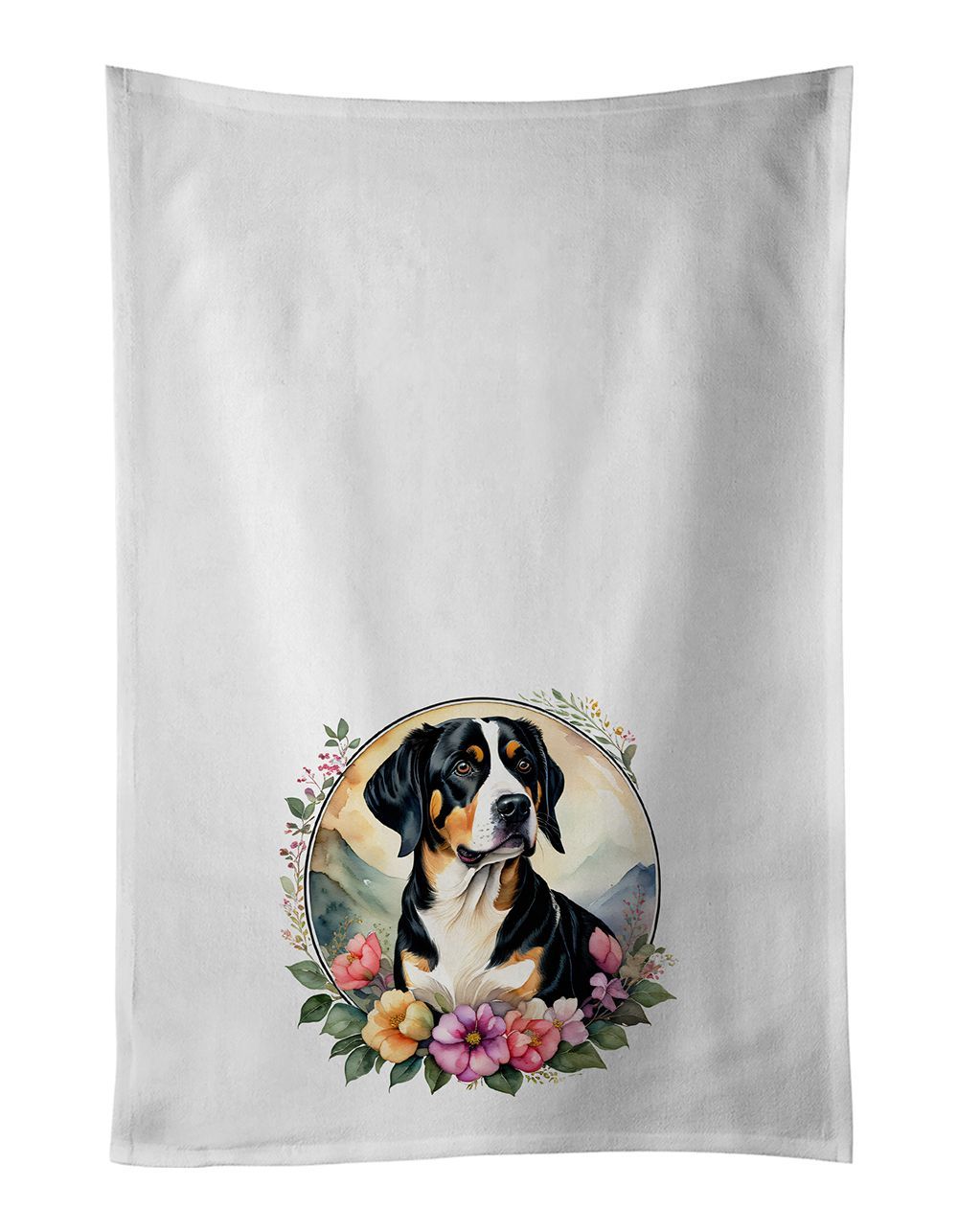 Entlebucher Mountain Dog And Flowers Kitchen Towel Set Of 2 White Dish Towels Decorative Bathroom Hand Towel For Hand, Face, Hair, Yoga, Tea, Dishcloth, 19 X 28", White_maomaolike.com