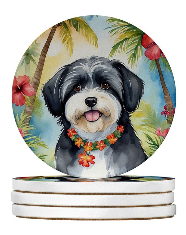 Havanese Luau Large Sandstone Coasters Pack Of 4 Absorbent Round Coasters Decor Gifts For Men Or Women, 4 In, Multicolor_maomaolike.com