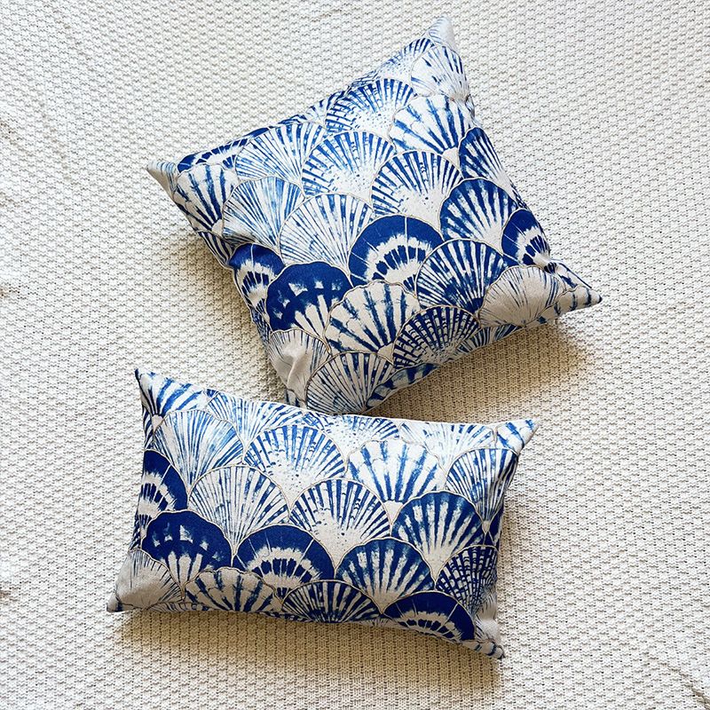 Retro Blue Phnom Penh Ginkgo Leaf Pattern Printed Pillow Case Home Decoration Sofa Cushion Cover_maomaolike.com