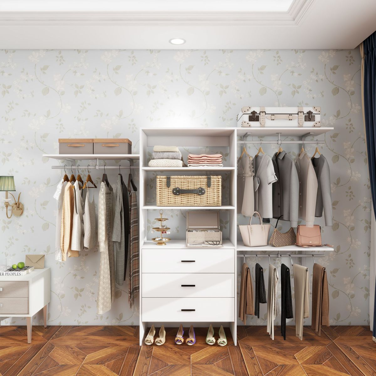 Spacious MDF Closet Organizer With Dual Hanging Rods And Drawers – Easy To Assemble Wardrobe Storage Solution_maomaolike.com