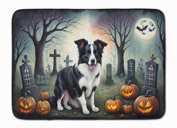 Border Collie Spooky Halloween Memory Foam Kitchen Mat Machine Washable Anti-Fatigue Mat Cushion Comfort Bath Mat Or Kitchen Rug_maomaolike.com