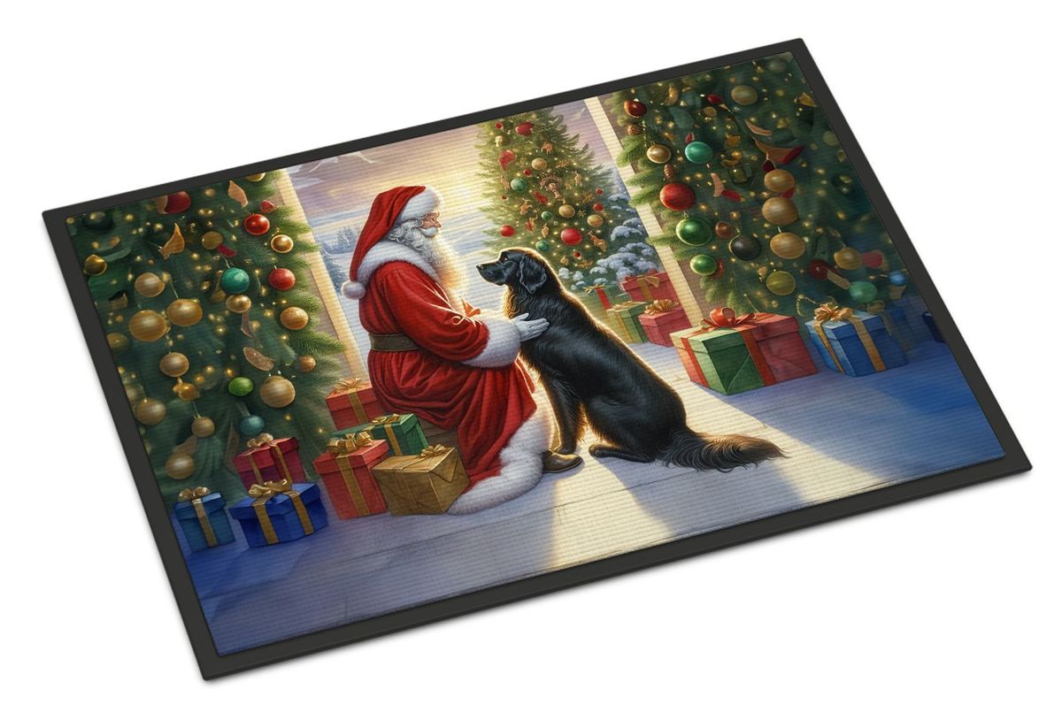 Flat-Coated Retriever And Santa Claus Doormat Front Door Mat Indoor Outdoor Rugs For Entryway, Non Slip Washable Low Pile, 24H X 36W_maomaolike.com