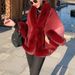 Women's Clothing New rex rabbit fur collar gradien autumn and winter shawl cape large size women's knitted cardigan jacket_maomaolike.com