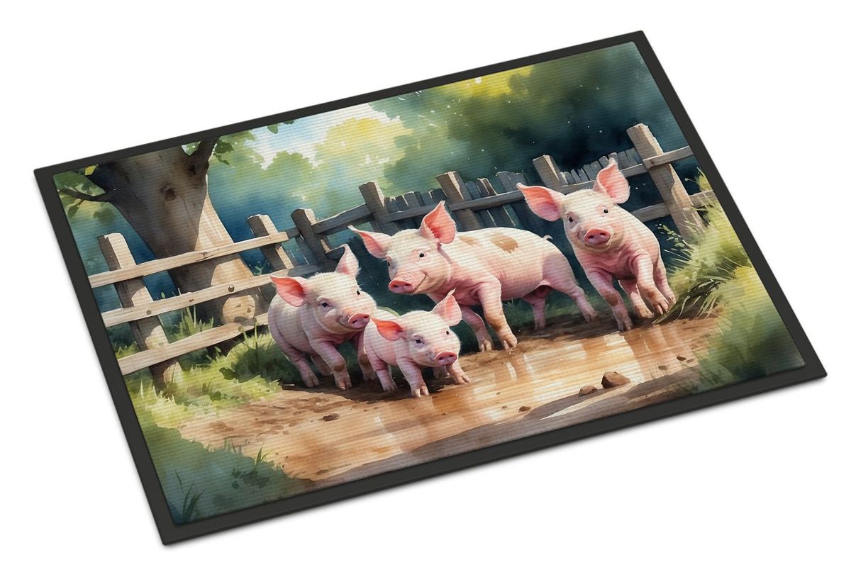 Piglets In The Mud Doormat Front Door Mat Indoor Outdoor Rugs For Entryway, Non Slip Washable Low Pile, 24H X 36W_maomaolike.com