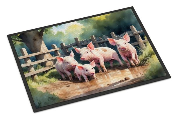 Piglets In The Mud Doormat Front Door Mat Indoor Outdoor Rugs For Entryway, Non Slip Washable Low Pile, 24H X 36W_maomaolike.com