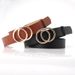 Women's Belts double-ring belt round buckle alloy snap belt student simple trouser belt sweater coat decorative belt_maomaolike.com