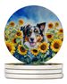Australian Shepherd In Sunflowers Large Sandstone Coasters Pack Of 4 Absorbent Round Coasters Decor Gifts For Men Or Women, 4 In, Multicolor_maomaolike.com