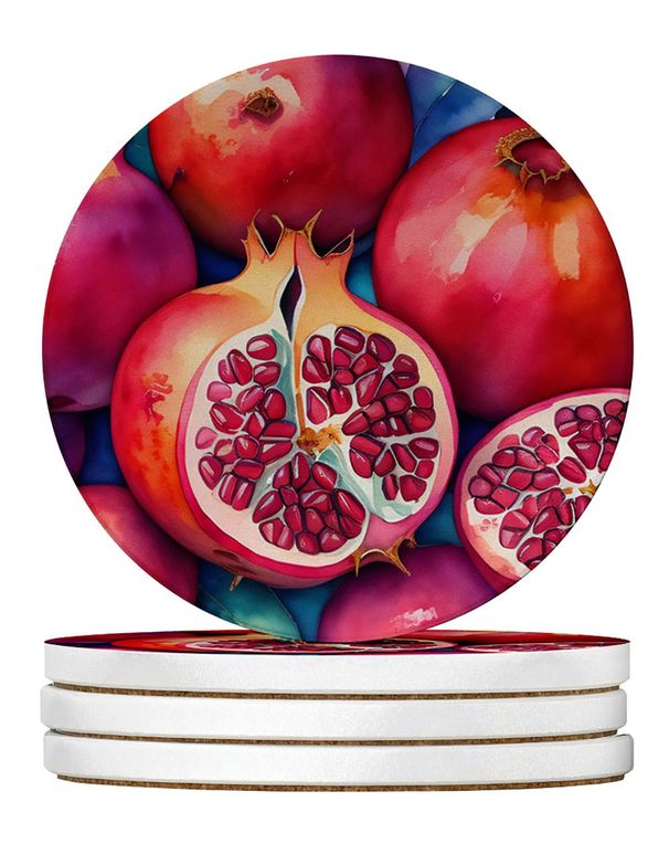Colorful Pomegranates Large Sandstone Coasters Pack Of 4 Absorbent Round Coasters Decor Gifts For Men Or Women, 4 In, Multicolor_maomaolike.com