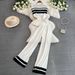 Women's Clothing sleeveless slim fit knitted top two piece suit casual high waist slim straight wide leg pants_maomaolike.com