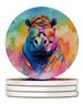 Hippie Animal Hippopotamus Large Sandstone Coasters Pack Of 4 Absorbent Round Coasters Decor Gifts For Men Or Women, 4 In, Multicolor_maomaolike.com