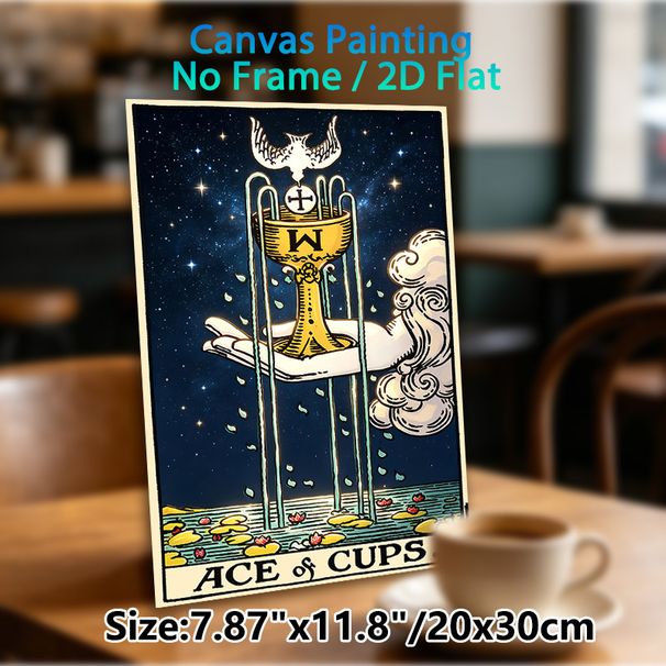Tarot Ace Of Cups Painting Poster, Vintage Mystical Style Poster, Intricate Design With Golden Cup, Dove, Starry Sky And Flowing Water, Suitable Decor_maomaolike.com