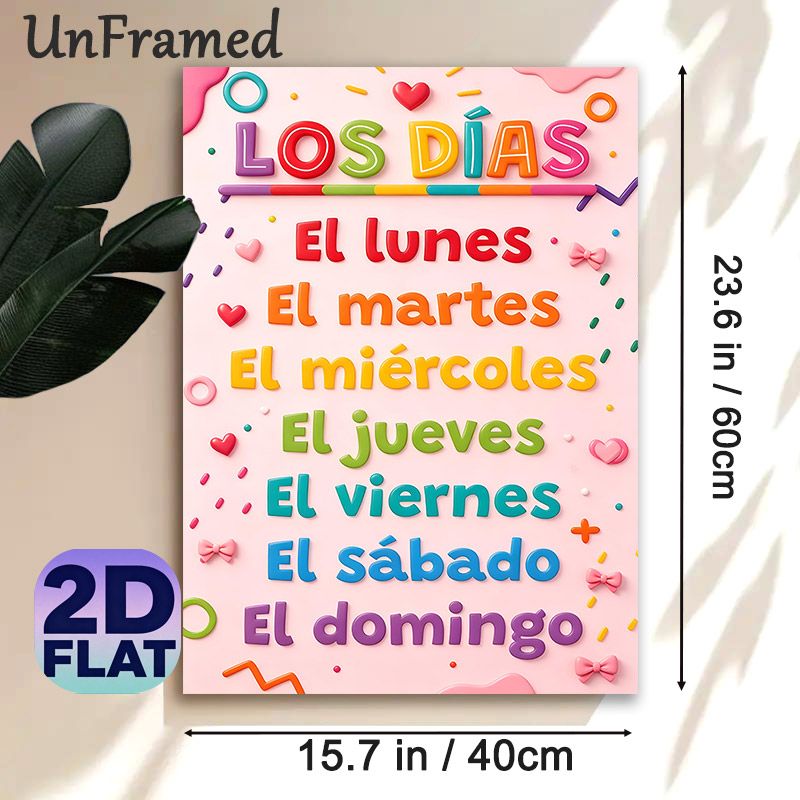 Spanish Days Of The Week Painting Poster, Vibrant Colorful Playful Typography Poster, Educational Design To Master Spanish Weekly Days, Ideal For_maomaolike.com