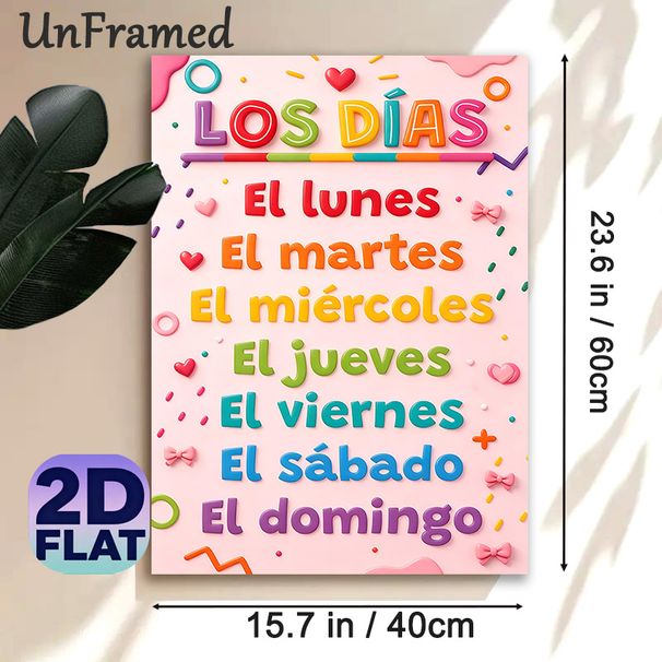 Spanish Days Of The Week Painting Poster, Vibrant Colorful Playful Typography Poster, Educational Design To Master Spanish Weekly Days, Ideal For_maomaolike.com
